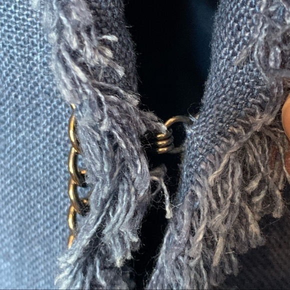 Soft Surroundings Womens M Blazer Jacket Blue 100% Linen Chain Trim Frayed Edge - Picture 5 of 9